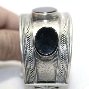 Bangle Cuff Bracelet Sterling Silver 925 Black Onyx Stone Handmade Women